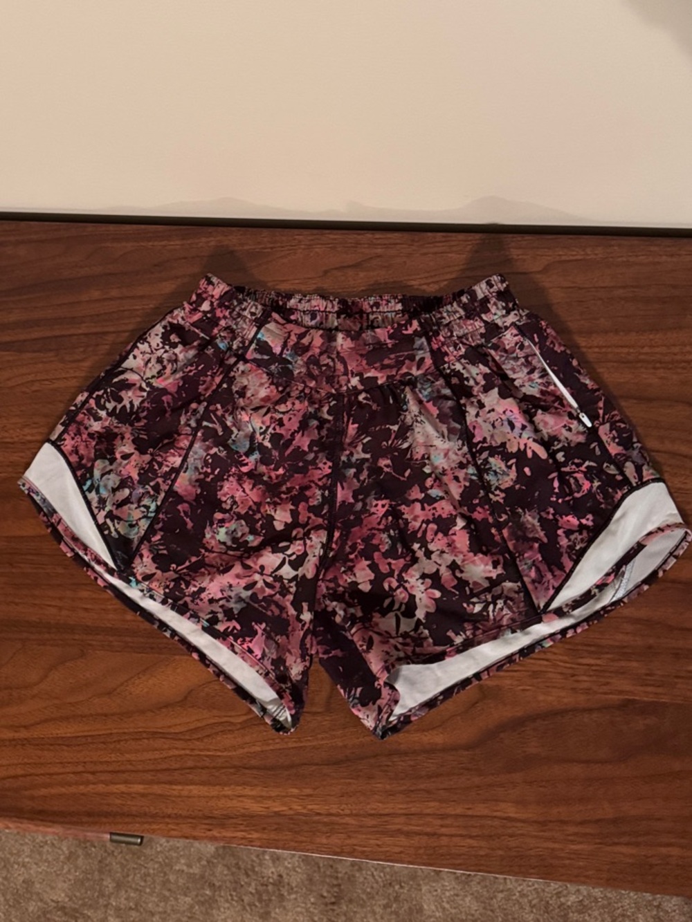 lululemon athletica Floral Print Running Shorts in Pink & Black